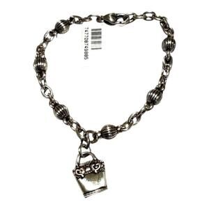BRIGHTON flower pot ‎ Bucket Bag Charm Bracelet, Silver Tone Chain Bracelet